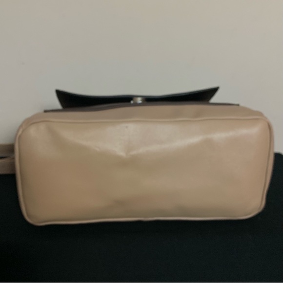 PERLINA Beige Brown Black COLORBLOCK Audrey LEATHER Convertible BAG Purse - Picture 5 of 7
